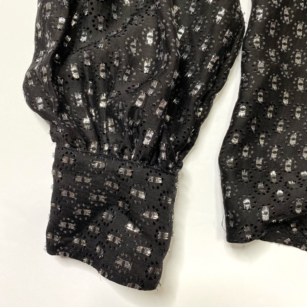Paige Metallic Long Sleeve Bow Tie Silk Blouse - Picture 4 of 6